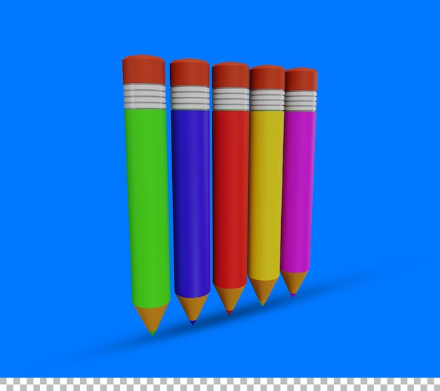 3d pencil illustration for coloring and element concept for back to school