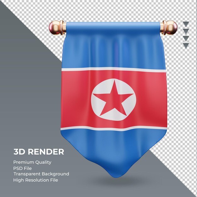 PSD 3d pennant north korea flag rendering front view