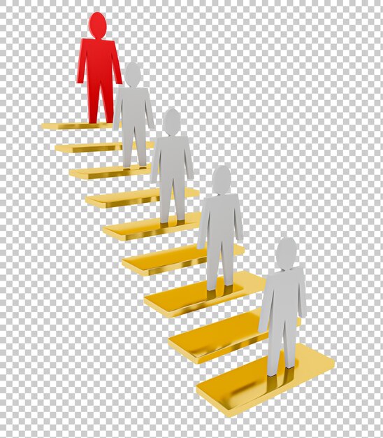 PSD 3d people stand on the stairs on the top step is a red man business concepts isolated on transparent psd