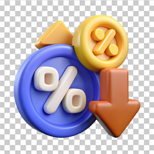 PSD 3d percent and arrow icon on page percentage with arrow up and down interest rate finance banking credit and money sphere concept trendy and modern