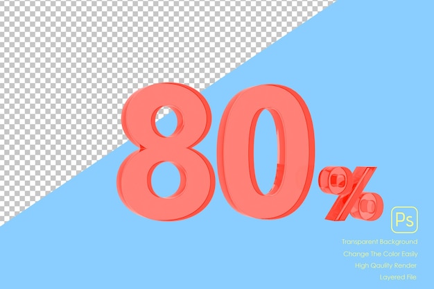 3D Percentage icon 3D in red glass on white background 3d illustration