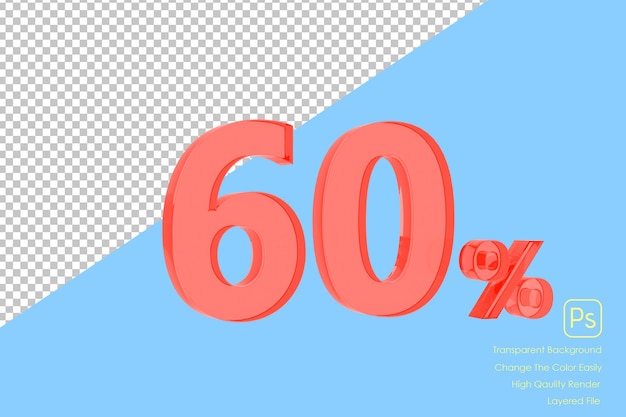 3D Percentage icon 3D in red glass on white background 3d illustration