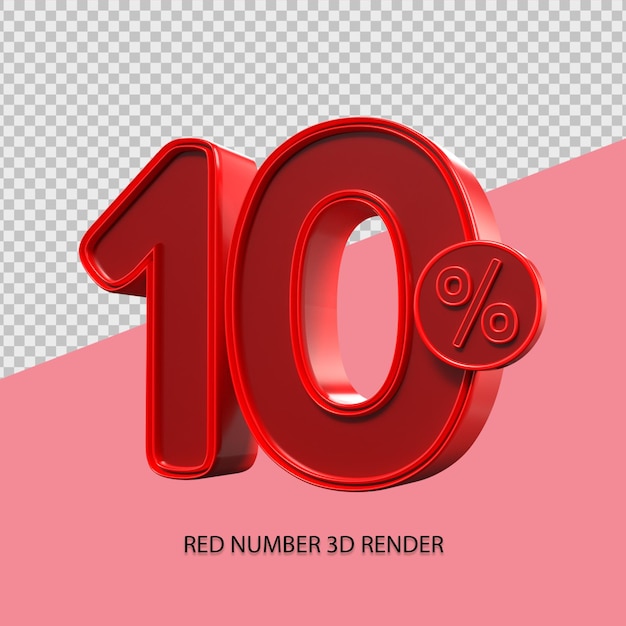 3D percentage number 10 red color for black friday sale element, discount element