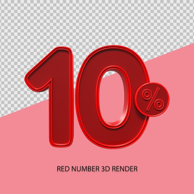 3D percentage number 10 red color for black friday sale element, discount element