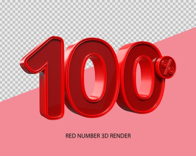 3D percentage number 100 red color for black friday sale element, discount element