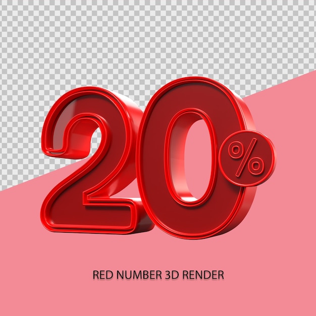 3D percentage number 20 red color for black friday sale element, discount element