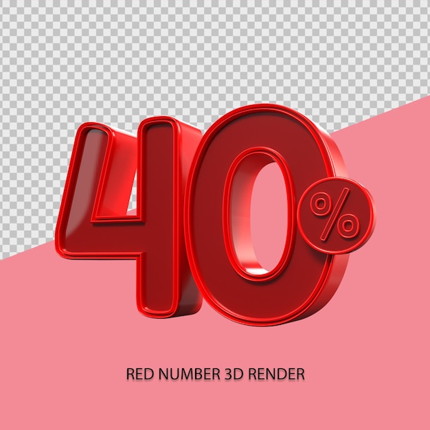 3D percentage number 40 red color for black friday sale element, discount element