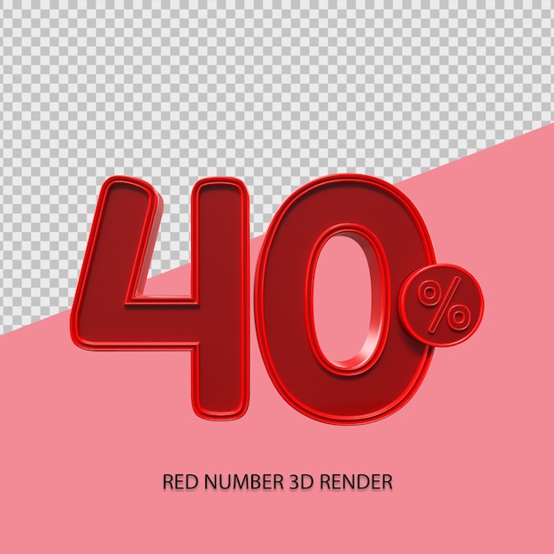 3D percentage number 40 red color for black friday sale element, discount element