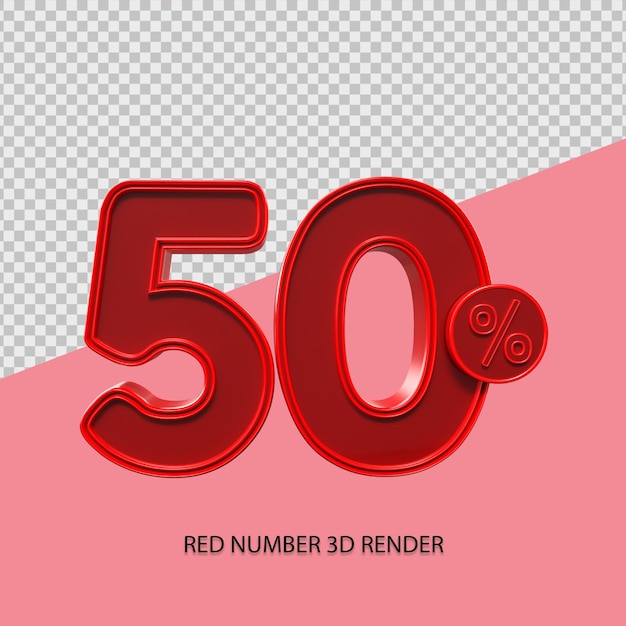 3D percentage number 50 red color for black friday sale element, discount element