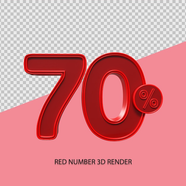 3D percentage number 70 red color for black friday sale element, discount element