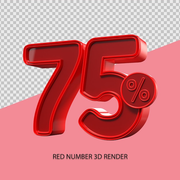 3D percentage number 75 red color for black friday sale element, discount element