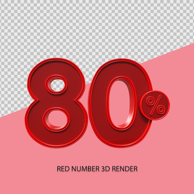 3D percentage number 80 red color for black friday sale element, discount element