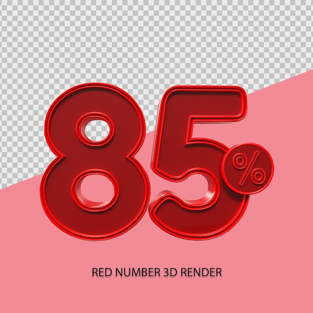 3D percentage number 85 red color for black friday sale element, discount element