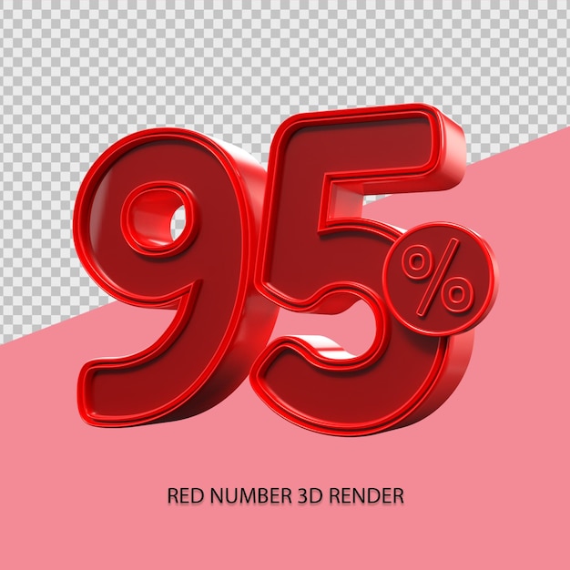 3D percentage number 95 red color for black friday sale element, discount element