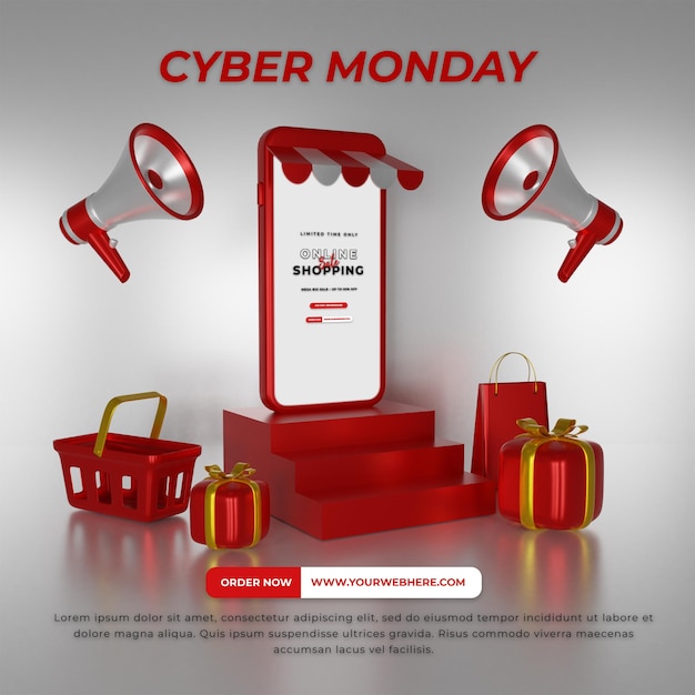 3d phone mockup cyber monday for online shopping promotion