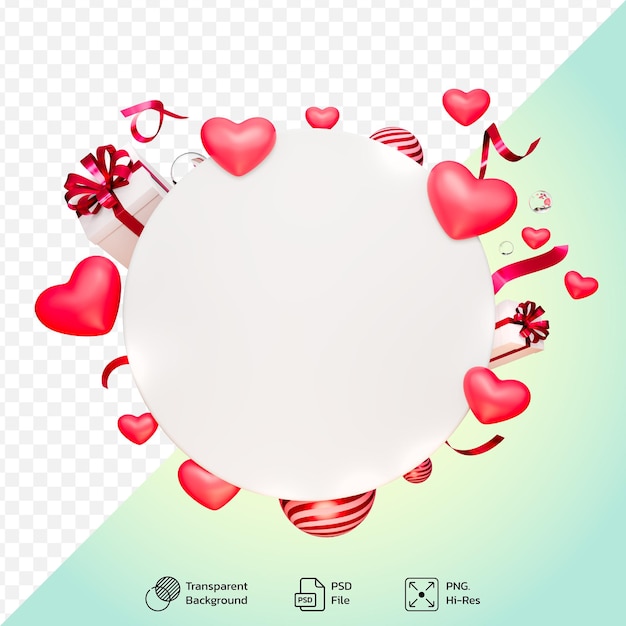 PSD 3d photo heart shaped design element decoration and gift box on transparent background