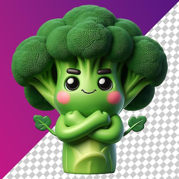 3D picture of a broccoli with a face that says broccoli