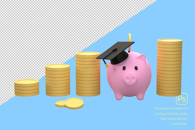 PSD 3d piggy bank and graduation cap collecting money for educationxa