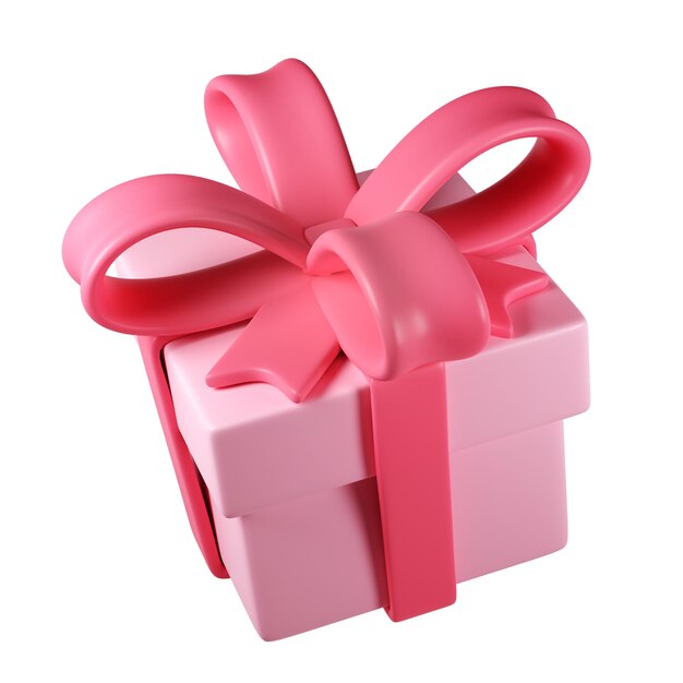 PSD 3d pink christmas gift box icon with pastel ribbon bow transparent render modern holiday icon