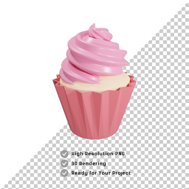 3D pink cupcake transparent background