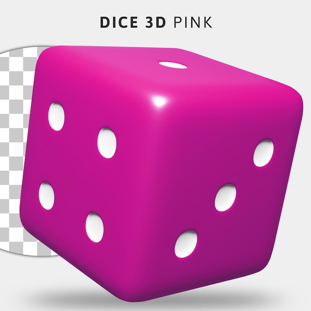 3d pink dice on transparent background