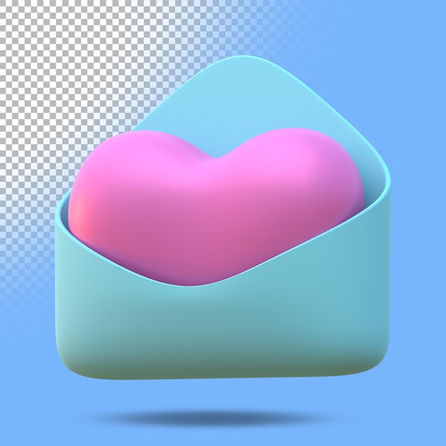 3d pink heart inside envelope. Three dimensional render illustration.