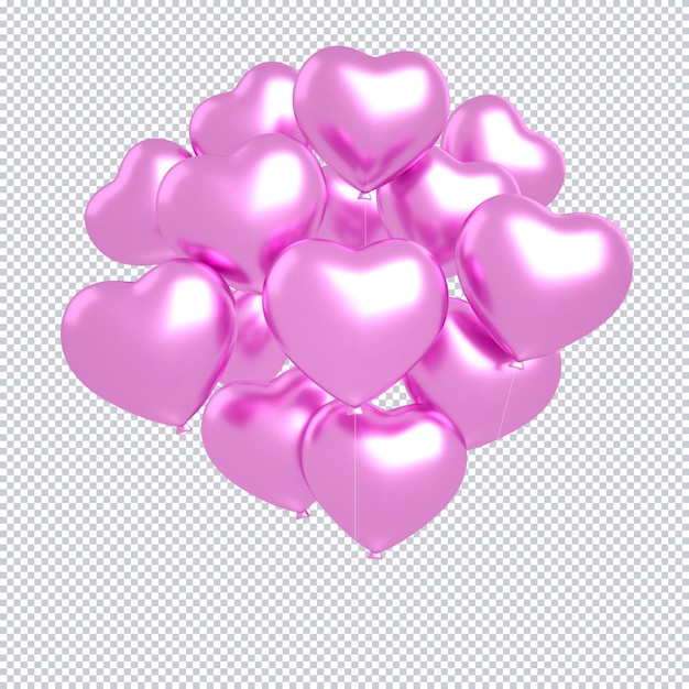 3d pink heart shaped balloons isolated that floating for happy birthday mockup background