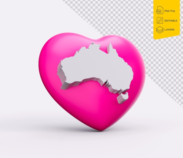 3d Pink Heart With 3d White Map Of Australia Isolated On White Background 3d Illustration