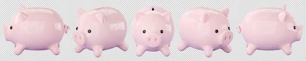 3d pink Piggy banks set of different sides