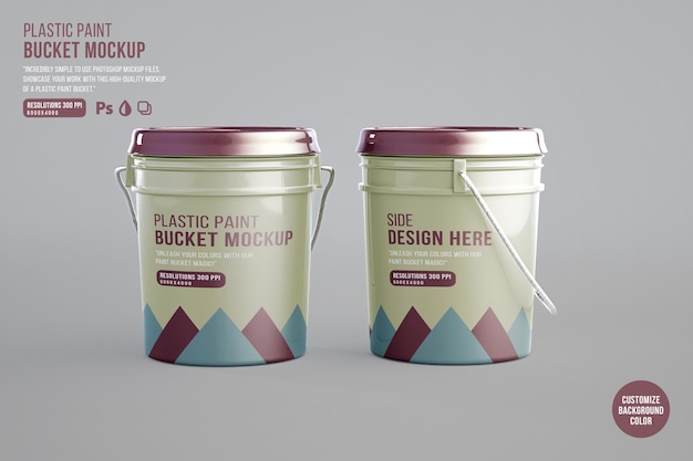 3d Plastic paint bucket packaging mockup front and side view