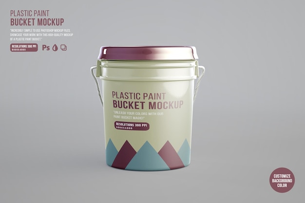 3d Plastic paint bucket packaging mockup front view