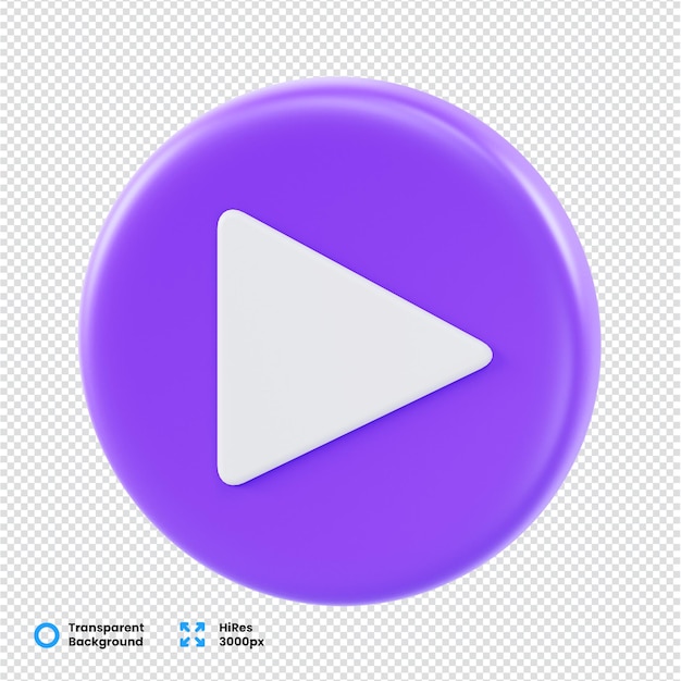 PSD 3d play button on purple sphere with transparent background