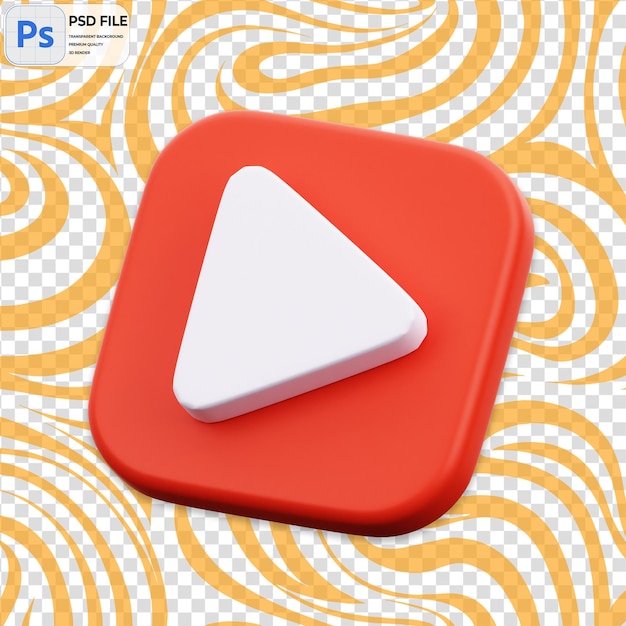 3D Play Button Render Icon Isolated PNG Illustration PSD Template