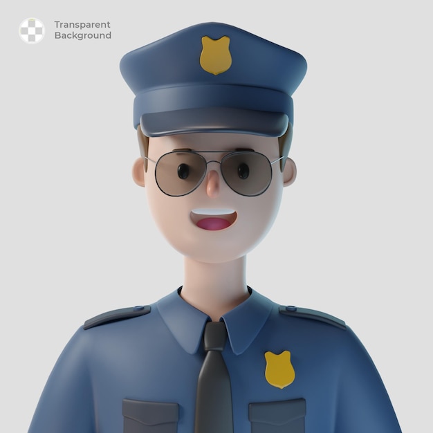 3d police officer cartoon character avatar isolated in 3d rendering