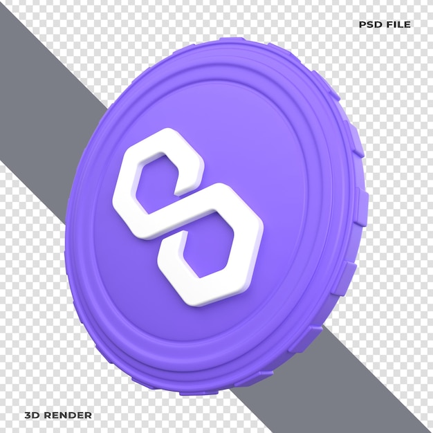 3D Polygon MATIC Crypto Coin Rendered on transparent background