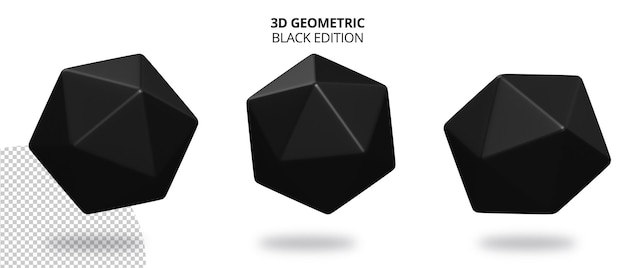 3d polyhedron realistic geometry with black color edition