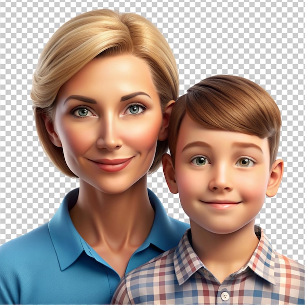 3d portraits character mother and son on transparent background