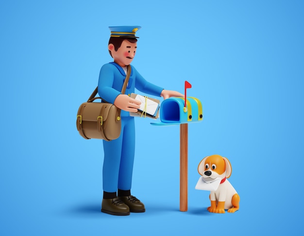 PSD 3d postman character composition