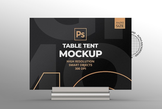 3D Promotional Table Tent Mockup Template display for restaurants and branding.