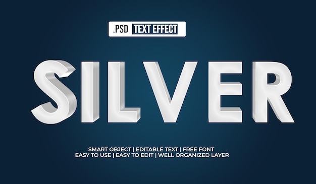 3D PSD Editable Text Effect Silver Design