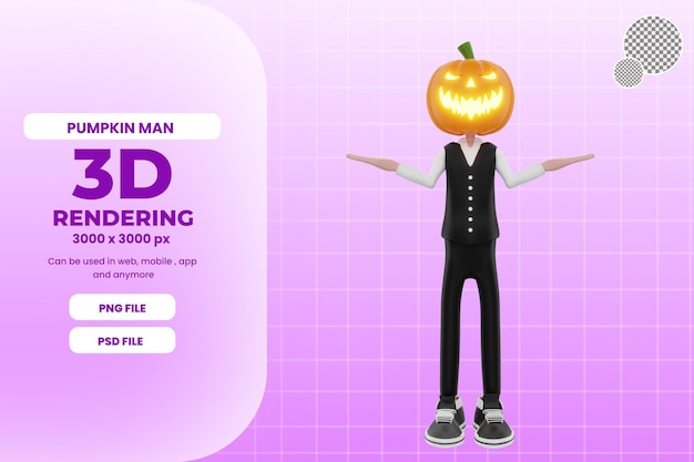 3d pumpkin man halloween illustration premium psd