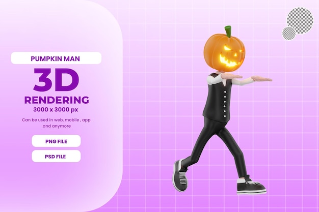 3d pumpkin man halloween illustration premium psd