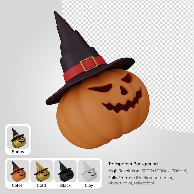 3d pumpkin with witch hat