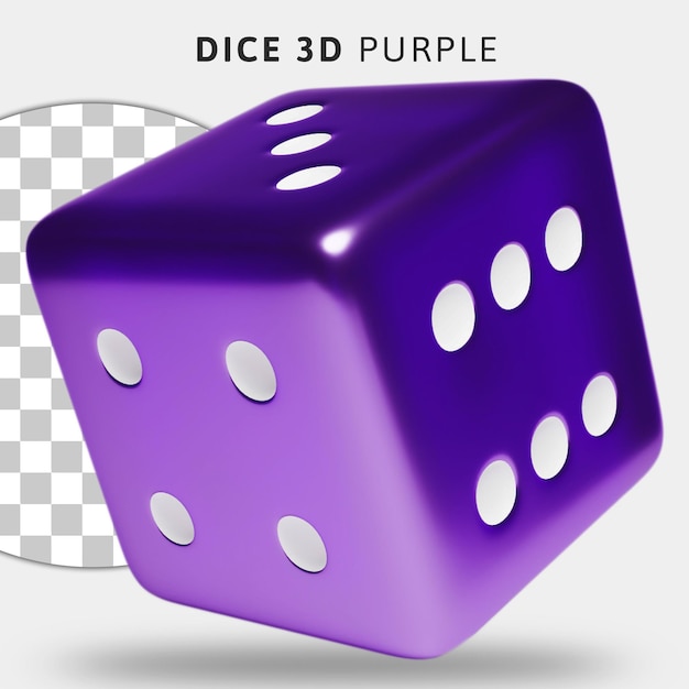 3D purple dice on transparent background