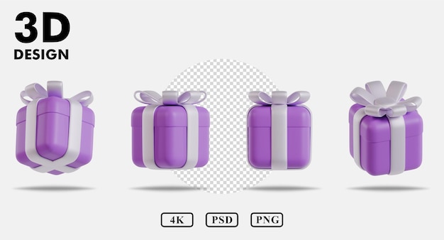 3d purple gift box with transparent background