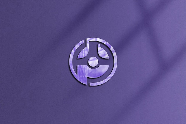 3d Purple logo mockup on purple wall background