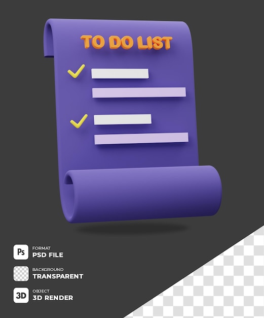 3D PURPLE PAPER TO DO LIST ICON WITH TRANSPARENT BACKGROUND