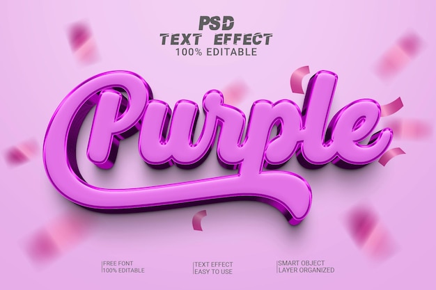 3d purple psd text effect style editable