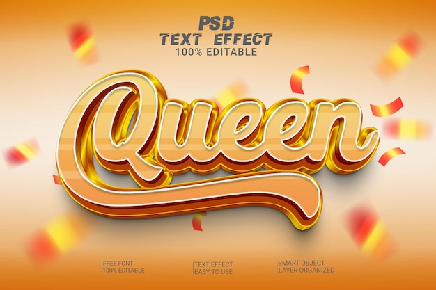 3d Queen psd text effect style editable