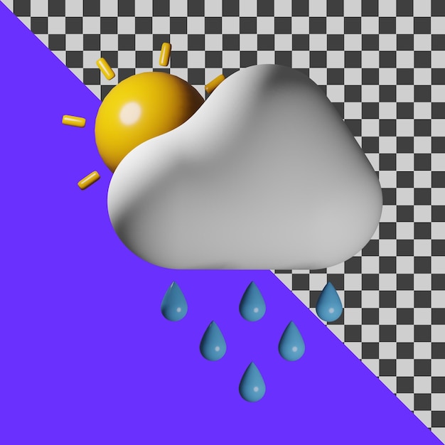 3D Rain sun and clouds